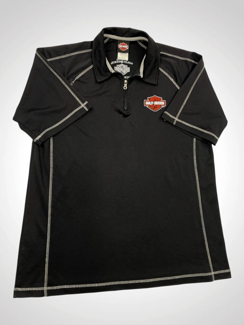 Harley-Davidson Polo Shirt Black 1/4 Zip Dealer Okoboji Iowa Biker Men's XL